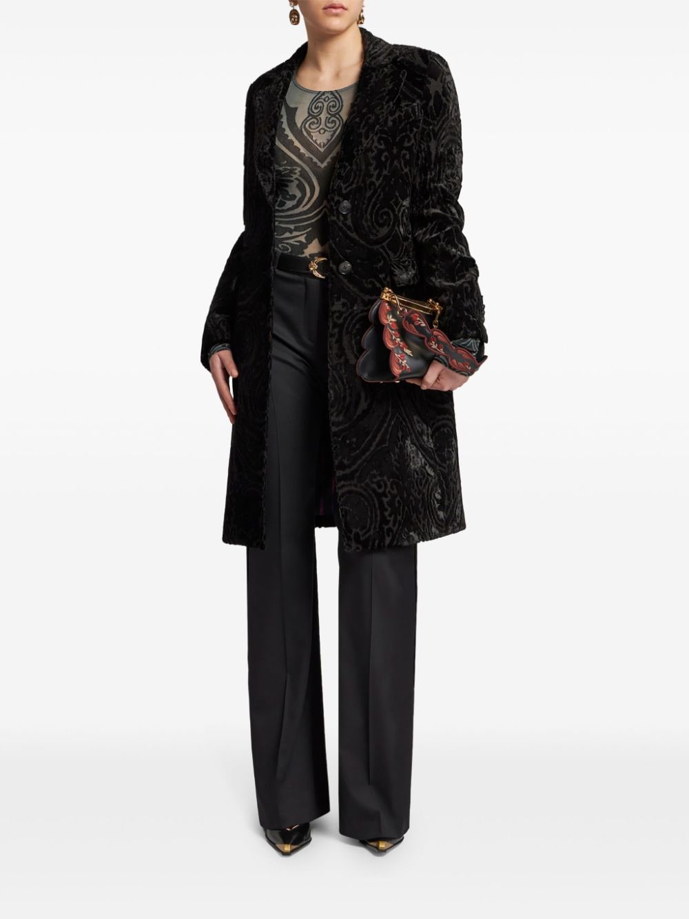 ETRO velvet jacquard coat - Zwart