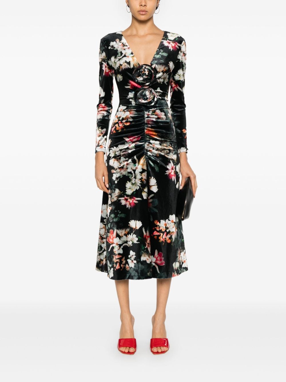 NISSA floral-print midi dress - Zwart