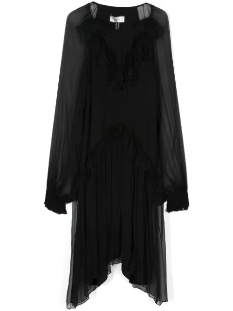 NISSA robe mi-longue en soie à volants