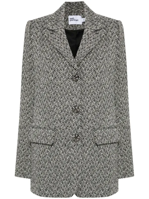 関税送料込Self-Portrait Herringbone Blazer Self-Portrait Herringbone Blazer | Black | FARFETCH IN