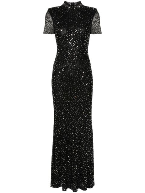 Self-Portrait rhinestone-embellishment mesh maxi dress