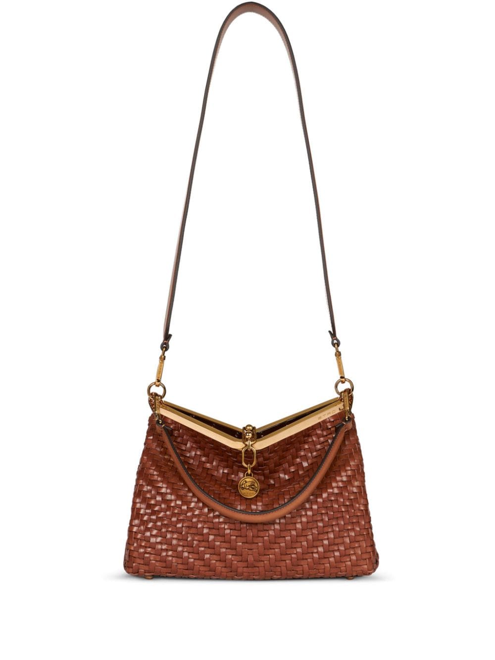 Shop Etro Medium Woven Vela Shoulder Bag In Brown