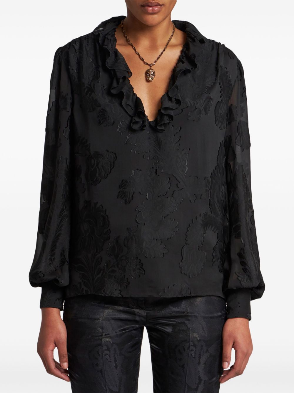 Shop Etro Jacquard Blouse In Black