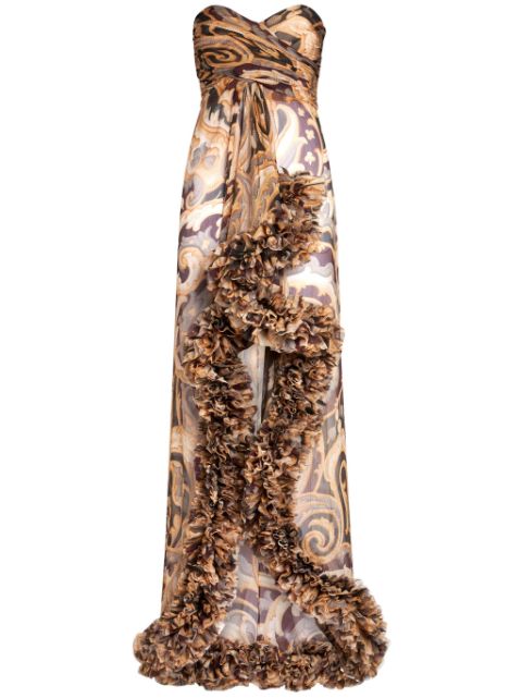 ETRO ruched-detailing printed silk maxi dress Women