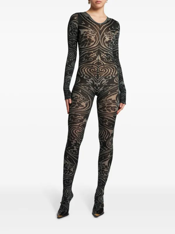 ETRO x Wolford Paisley tattoo-pattern Bodysuit | Black