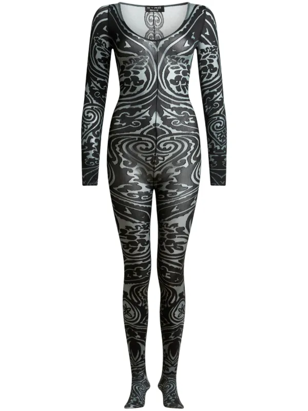ETRO x Wolford Paisley tattoo-pattern Bodysuit Black FARFETCH