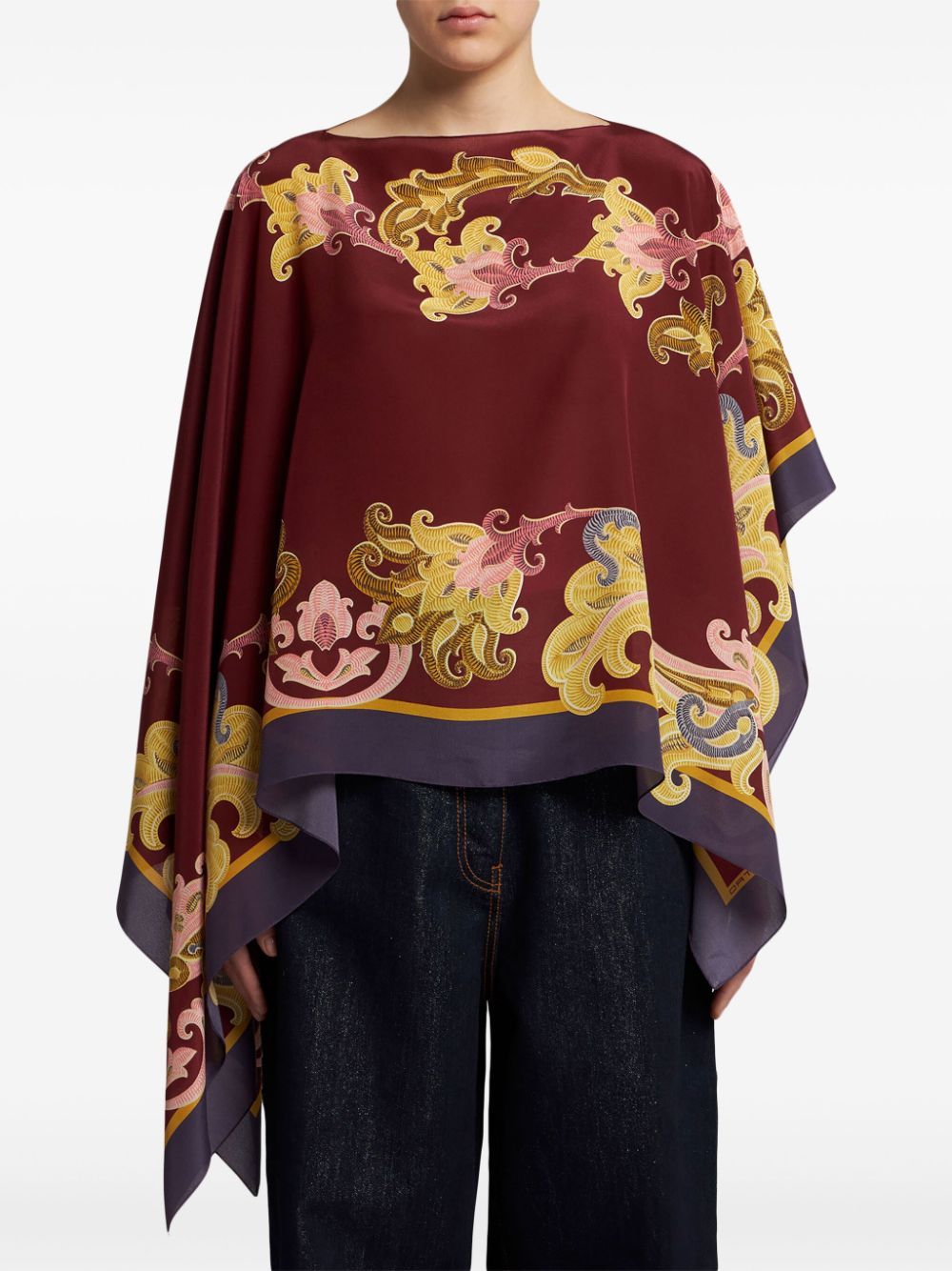 ETRO paisley-print silk poncho - Rood