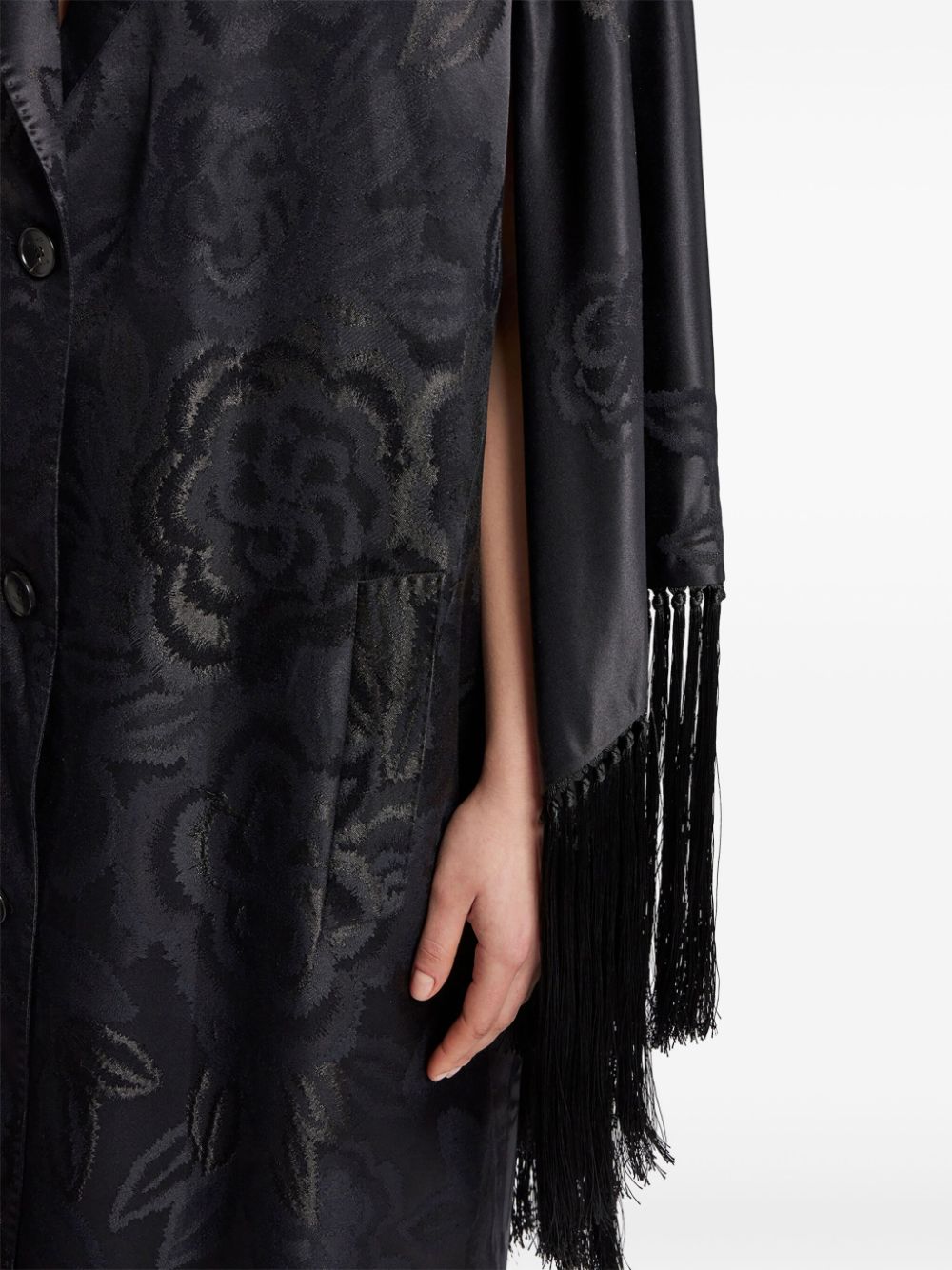 Shop Etro Fringe-detail Jacquard Coat In Black