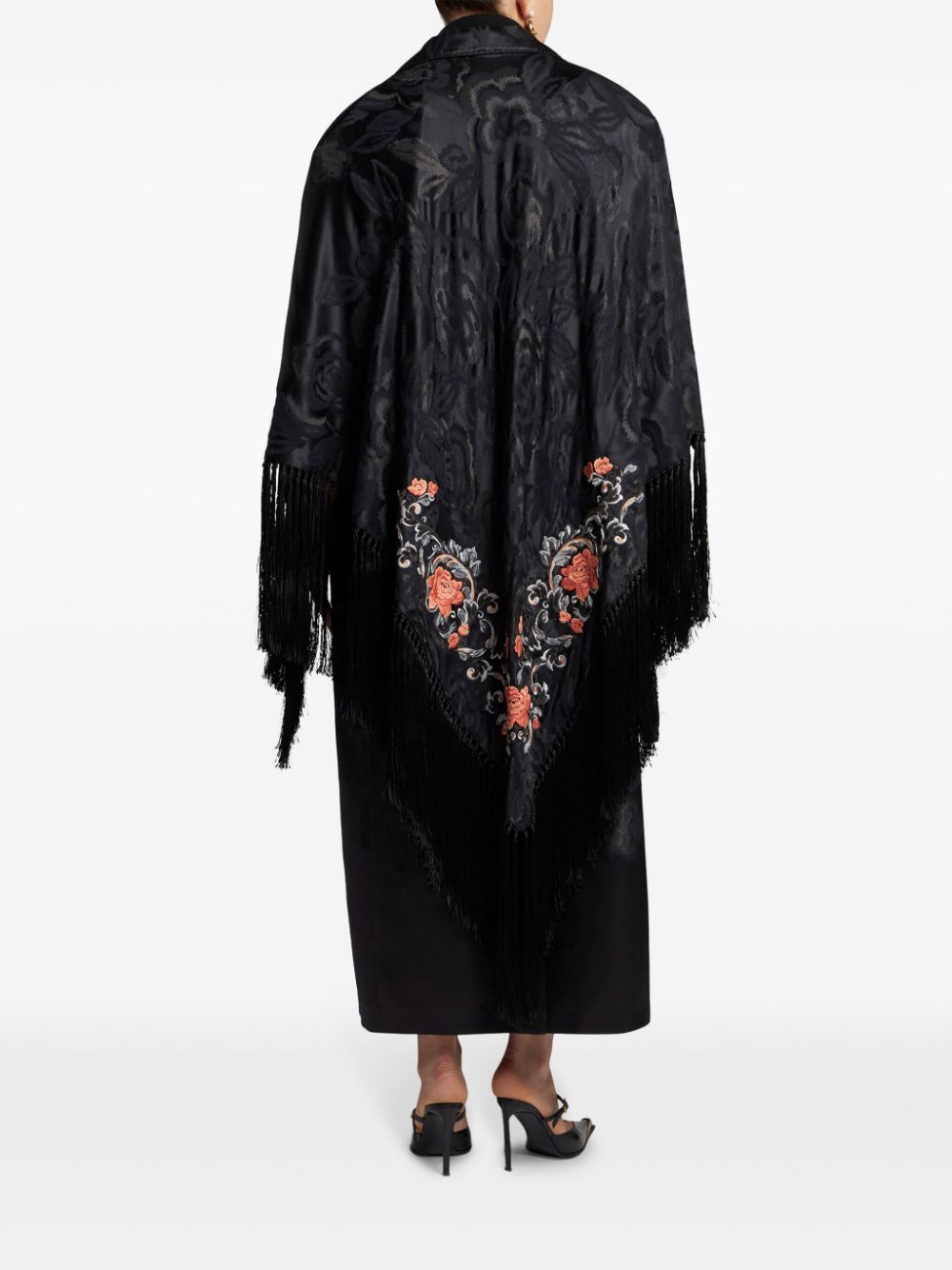 Shop Etro Fringe-detail Jacquard Coat In Black