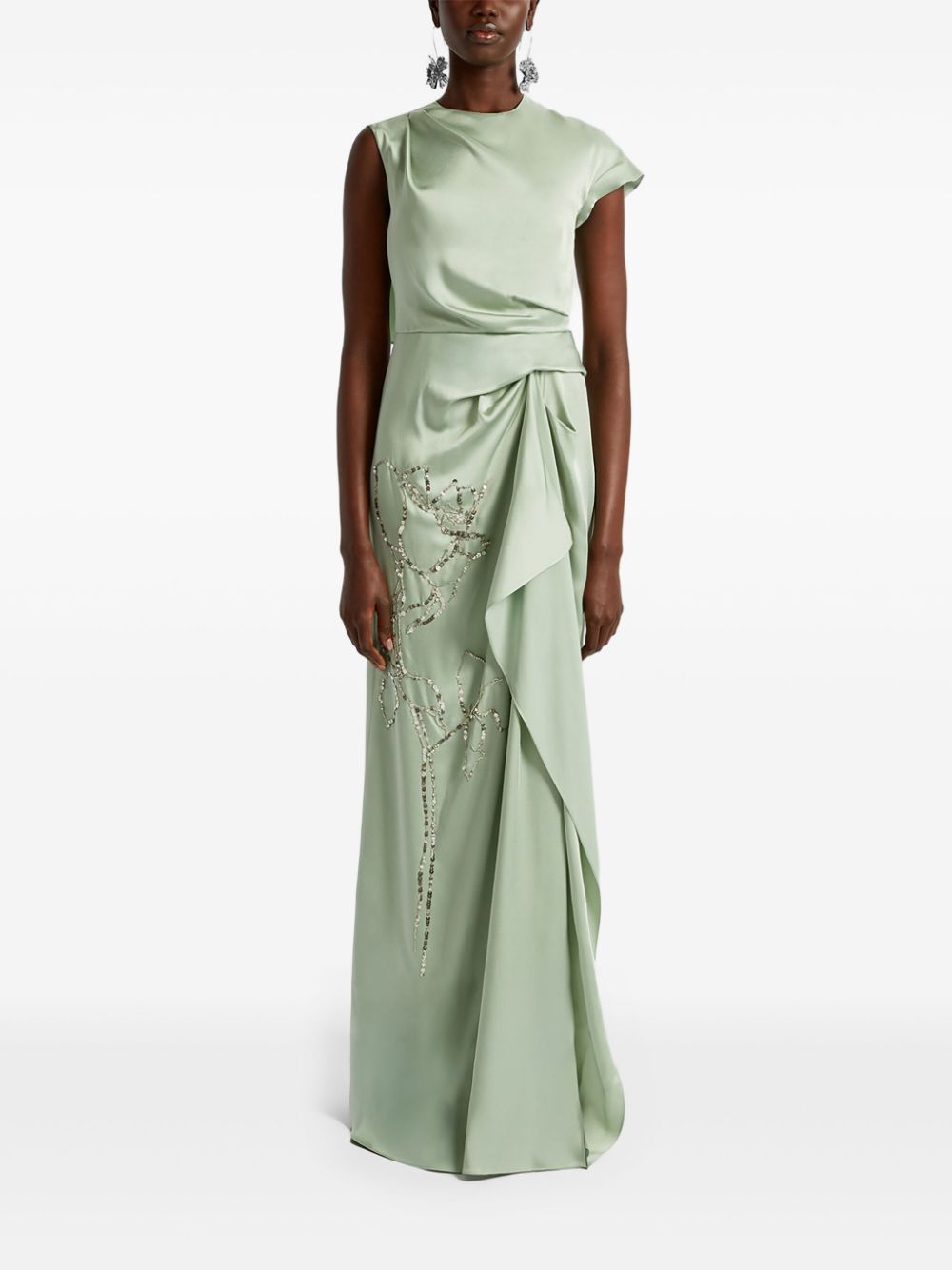 ERDEM asymmetric short-sleeve gown - Green