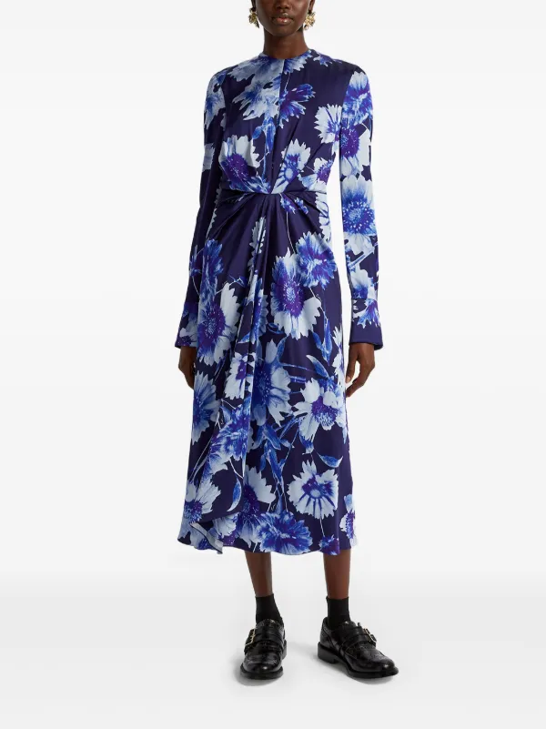ERDEM Draped long-sleeve Midi Dress | Blue | FARFETCH