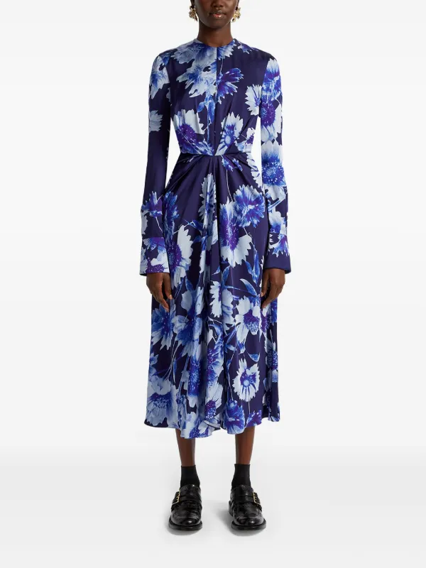 ERDEM アーデム ワンピース ブランド Draped midi dress1010341 ERDEM Draped long-sleeve Midi Dress | Blue | FARFETCH