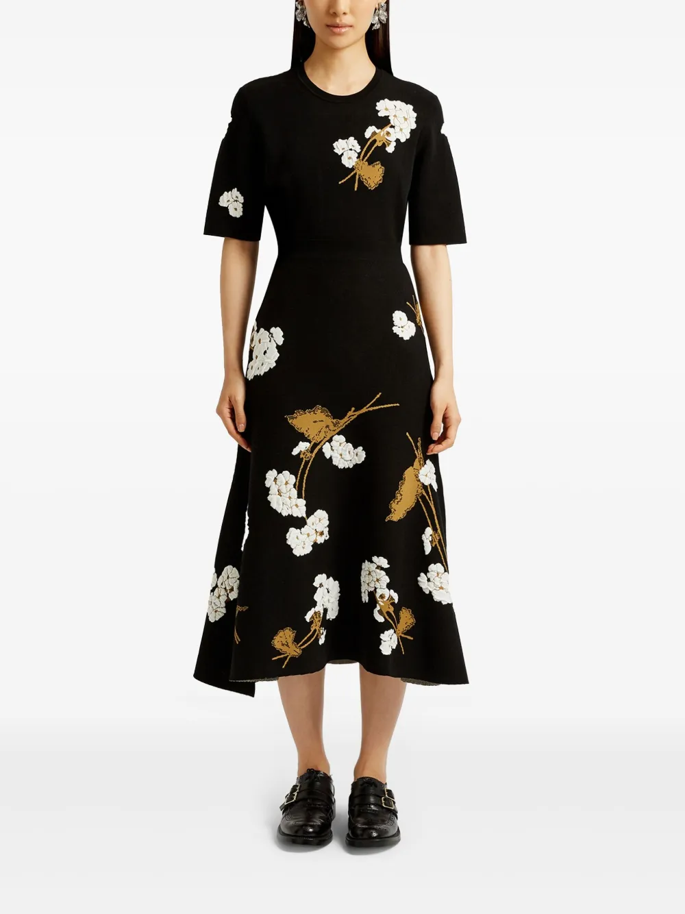 ERDEM T-shirt met bloemen intarsia Zwart