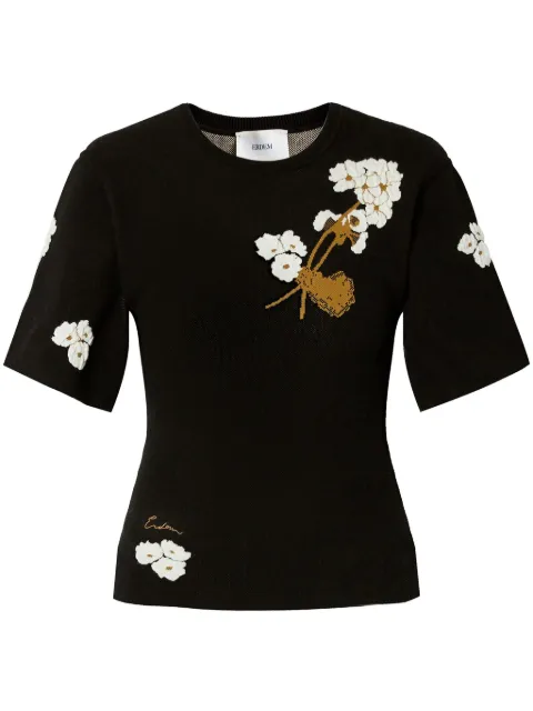 ERDEM playera con motivo floral en intarsia