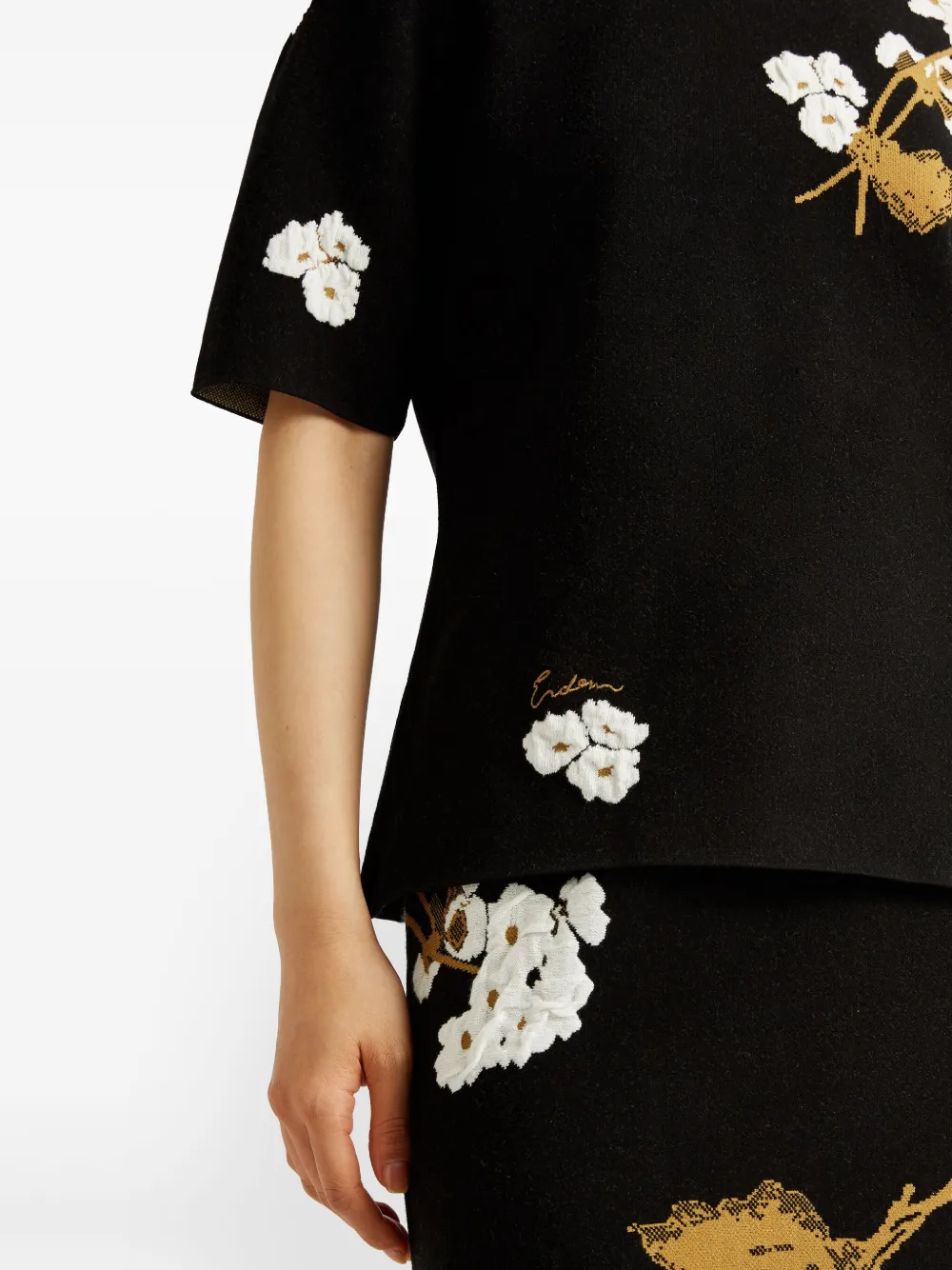 ERDEM T-shirt met bloemen intarsia Zwart