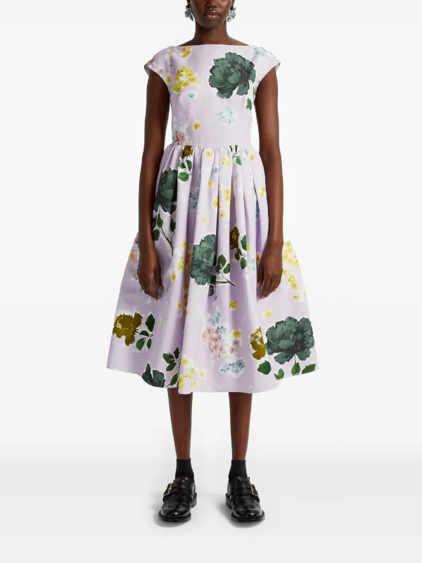 erdem purple dress ERDEM floral-embroidered puff-sleeve Midi Dress | Purple