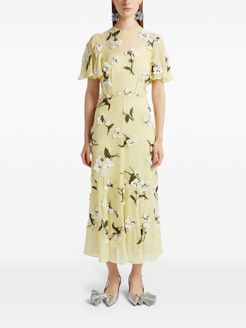 ERDEM short-sleeve midi dress - Yellow