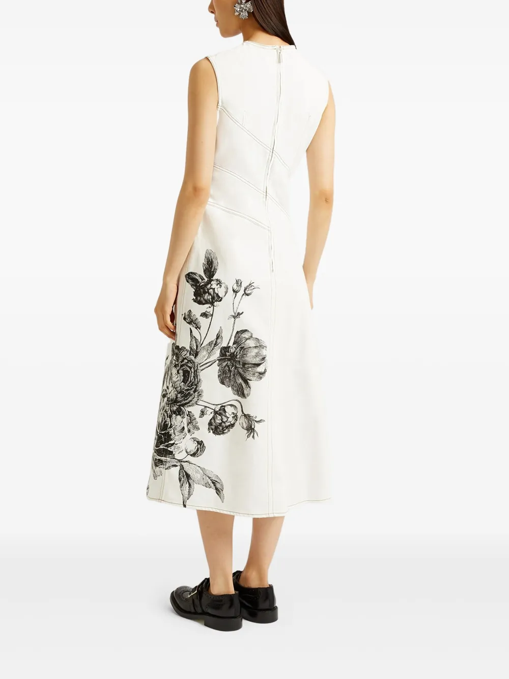 Shop Erdem Floral-print Sleeveless Midi Dress In Neutrals
