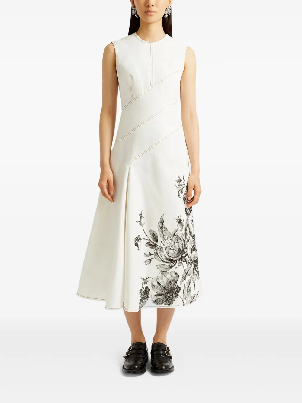 ERDEM FLORAL-PRINT SLEEVELESS MIDI DRESS