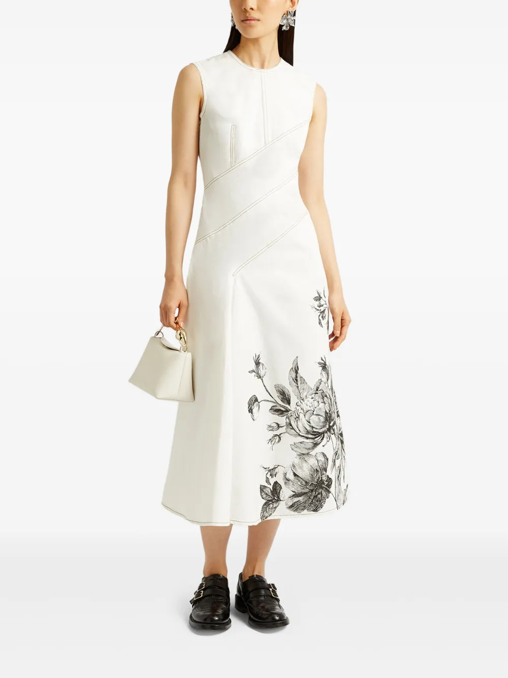 ERDEM Midi-jurk met bloemenprint - Beige