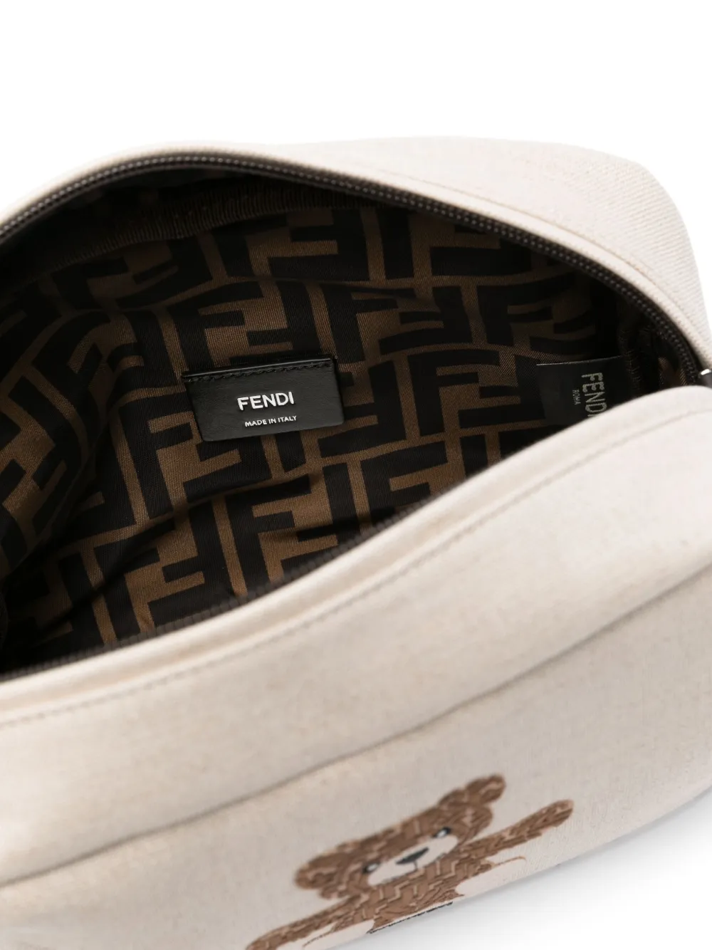 Fendi Kids Toilettas met teddybeerpatroon Beige