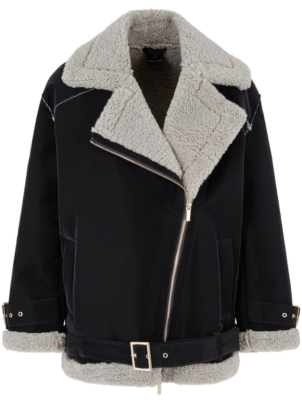 Armani Exchange zipped faux-fur trim jacket - Black