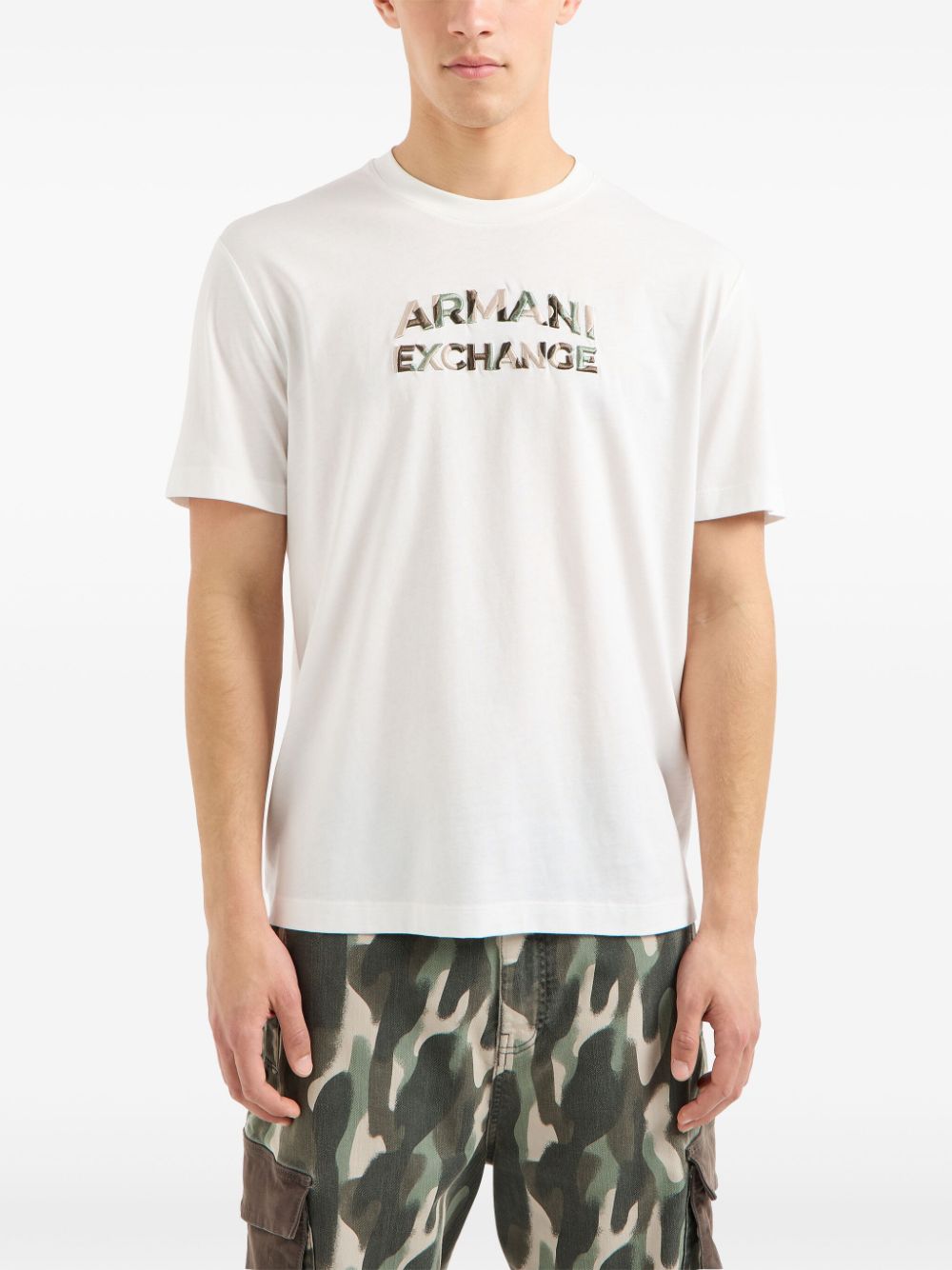 Shop Armani Exchange Camouflage-logo Cotton T-shirt In White