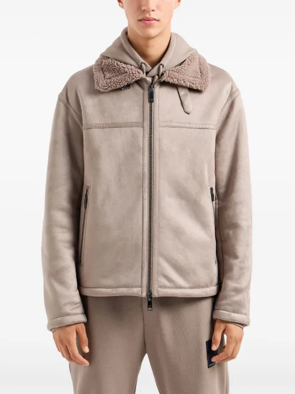 最新コレックション Jacket shearling-collar Exchange Armani | FARFETCH | Neutrals ジャケット・アウター