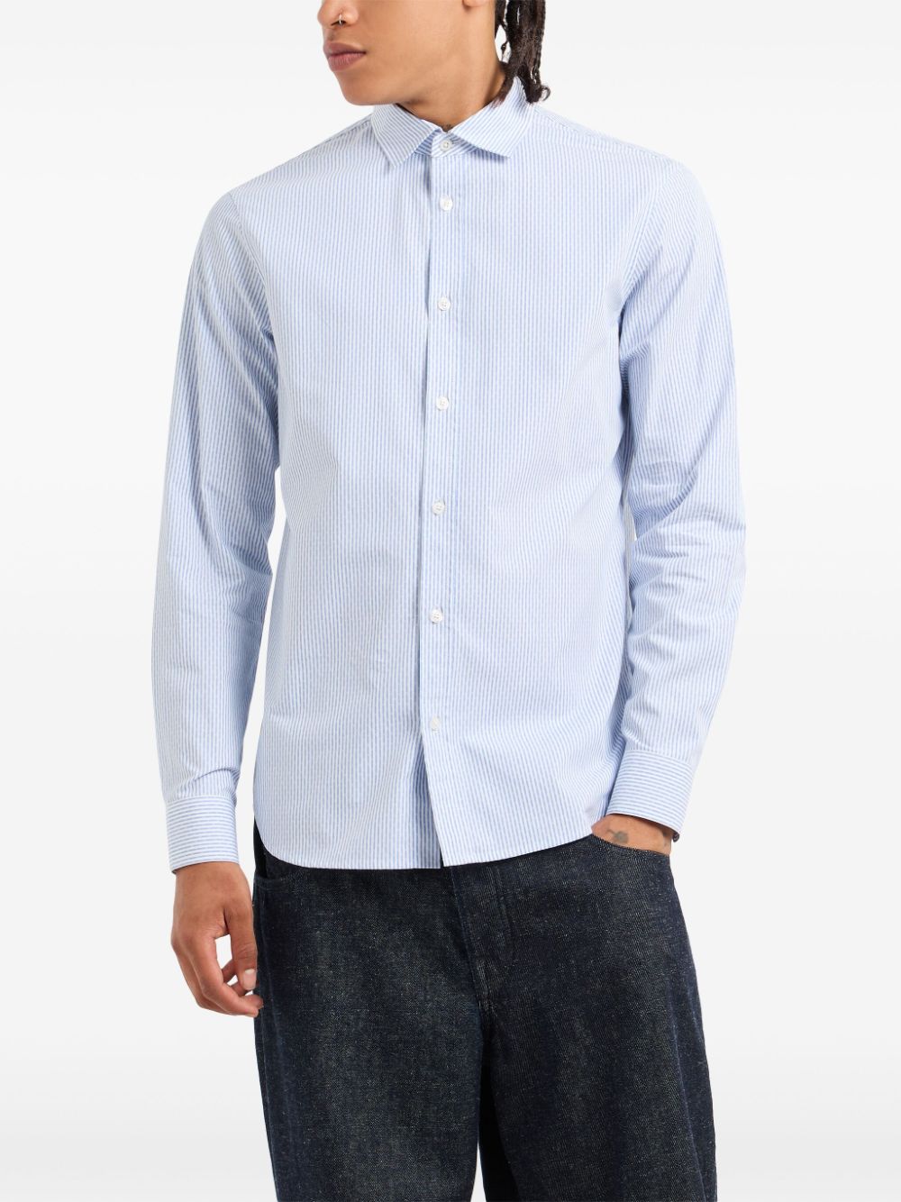 Shop Armani Exchange Stripe-print Shirt In Blue