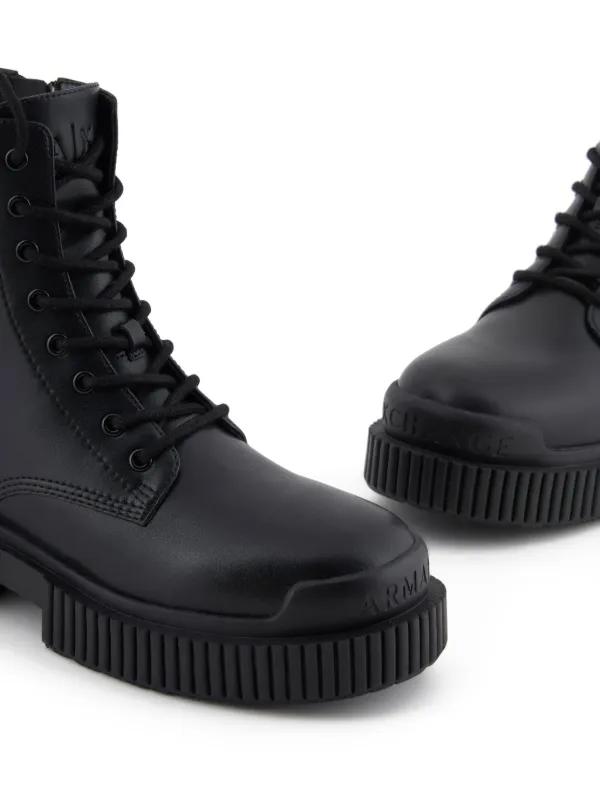 Armani Exchange Leather Combat Boots Black FARFETCH SA