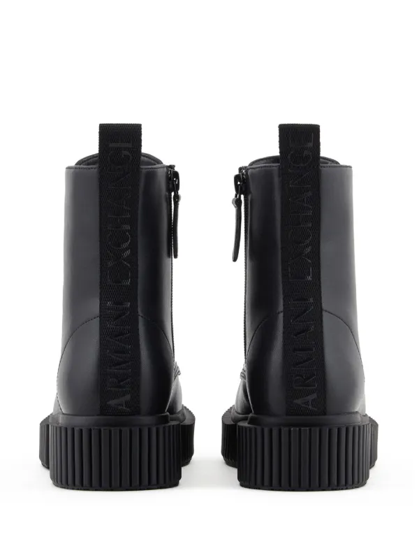 Armani Exchange Leather Combat Boots | Black | FARFETCH