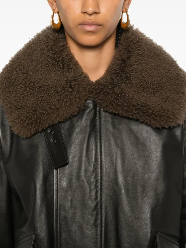 LEMAIRE Shearling Collar Leather Jacket Brown FARFETCH AO