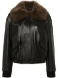 LEMAIRE shearling collar leather jacket - Brown