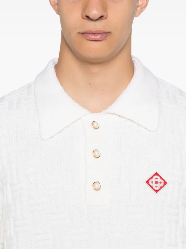 Casablanca Column Stitch Polo Shirt | White | FARFETCH