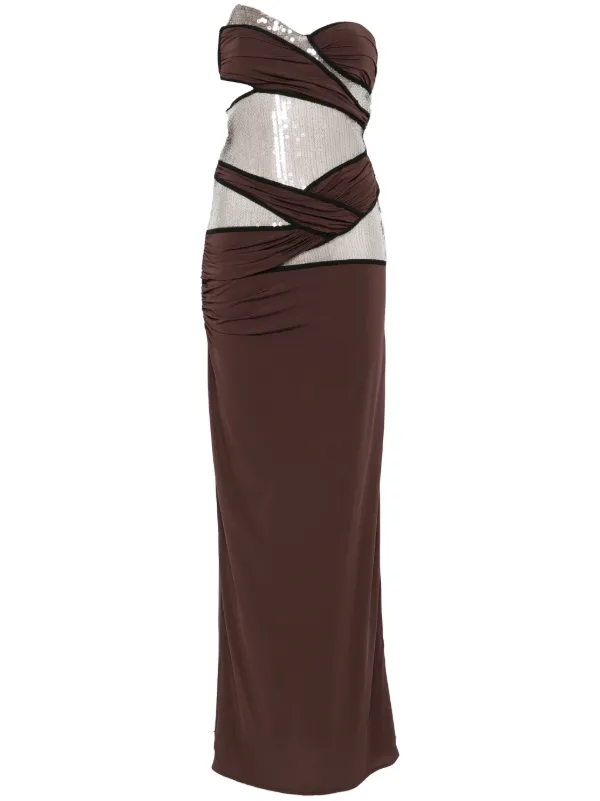 brown embellished maxi dress Chocolate Brown Kimono Sleeve Embellished Maxi Dress 14 (L)