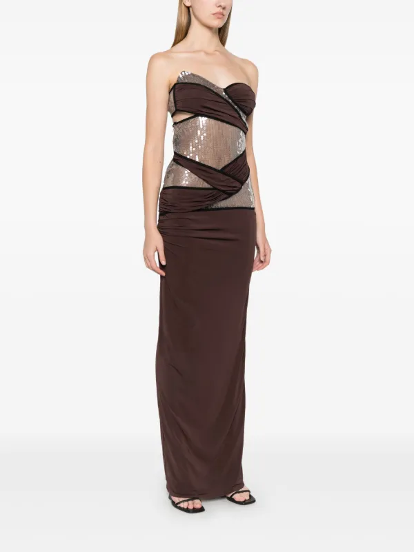Nensi Dojaka Sequin-embellished Maxi Dress - Brown