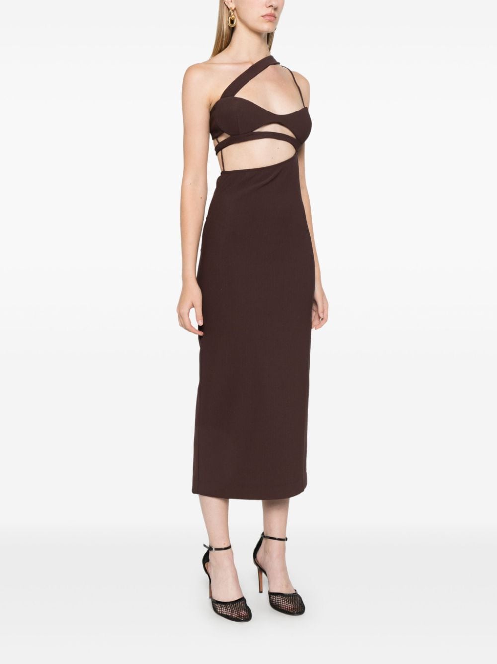 Shop Nensi Dojaka Asymmetric Midi Dress In Brown