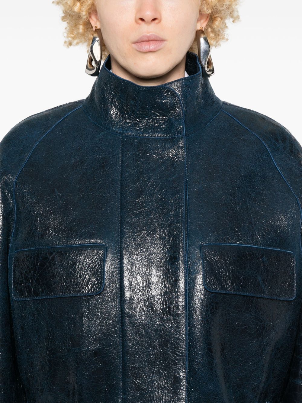 Shop Fendi Leather Coat In Blue