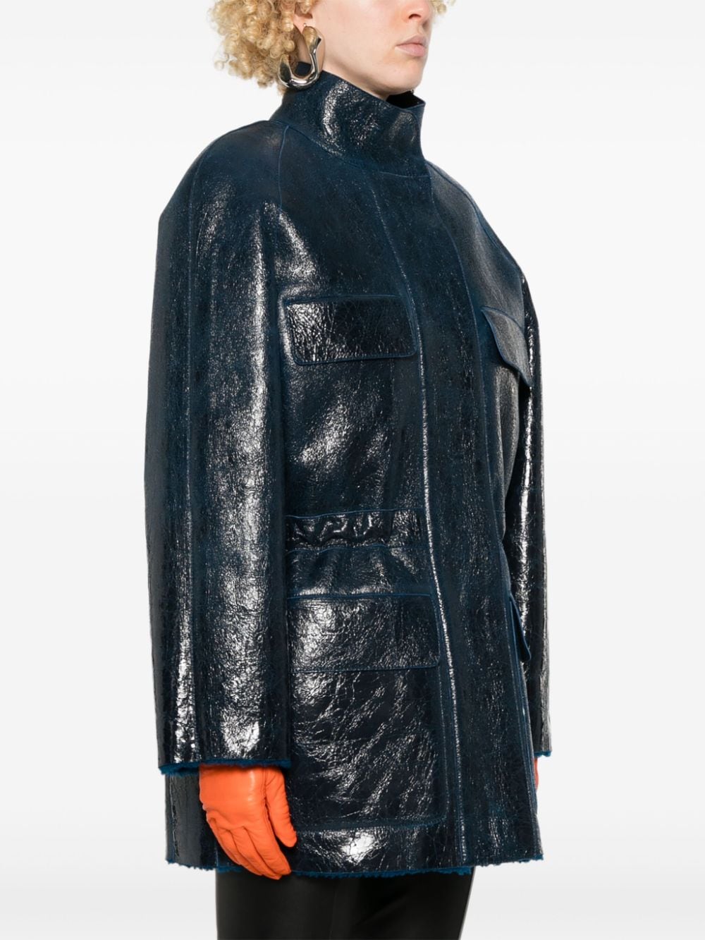 Shop Fendi Leather Coat In Blue