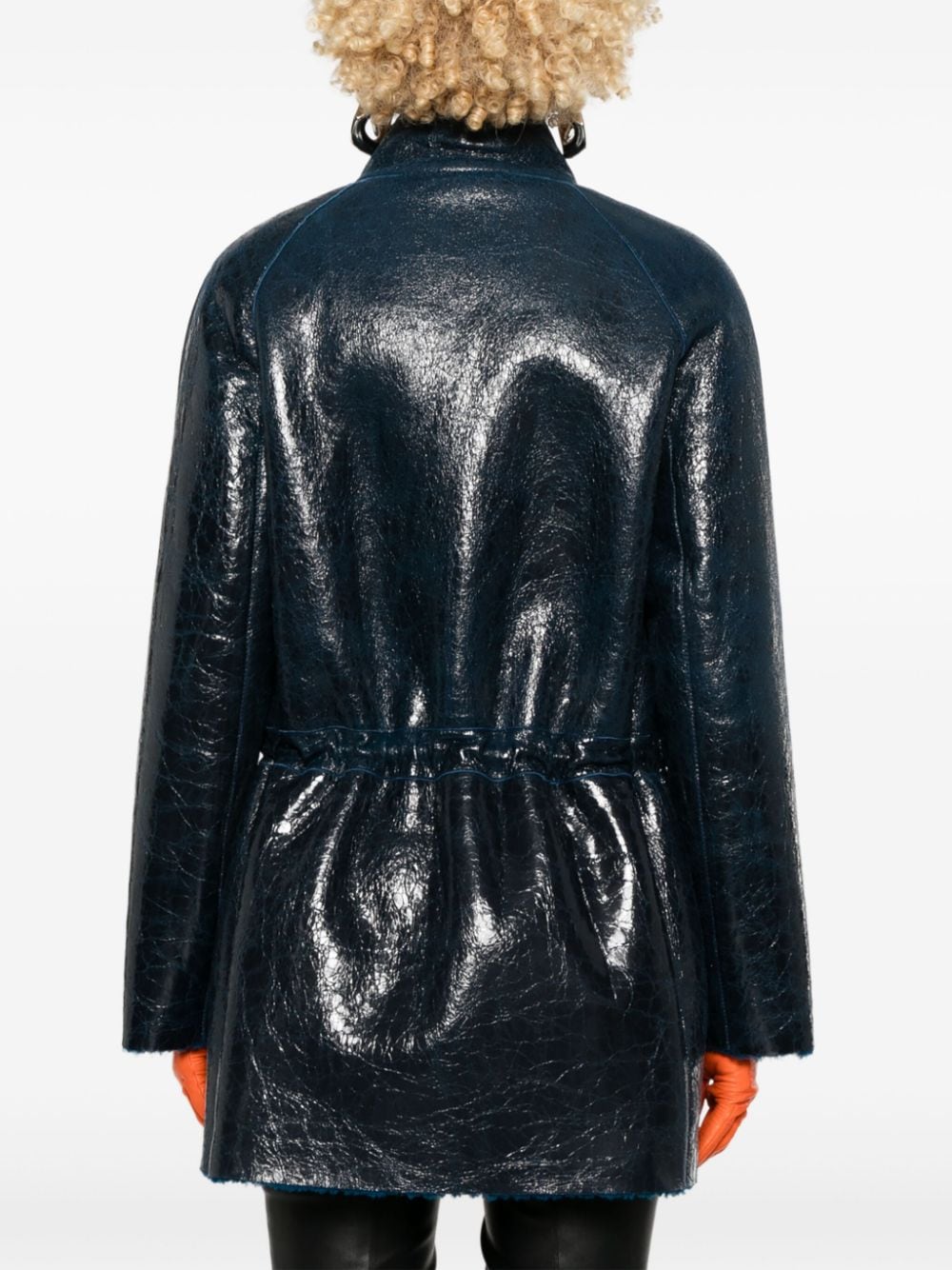 Shop Fendi Leather Coat In Blue