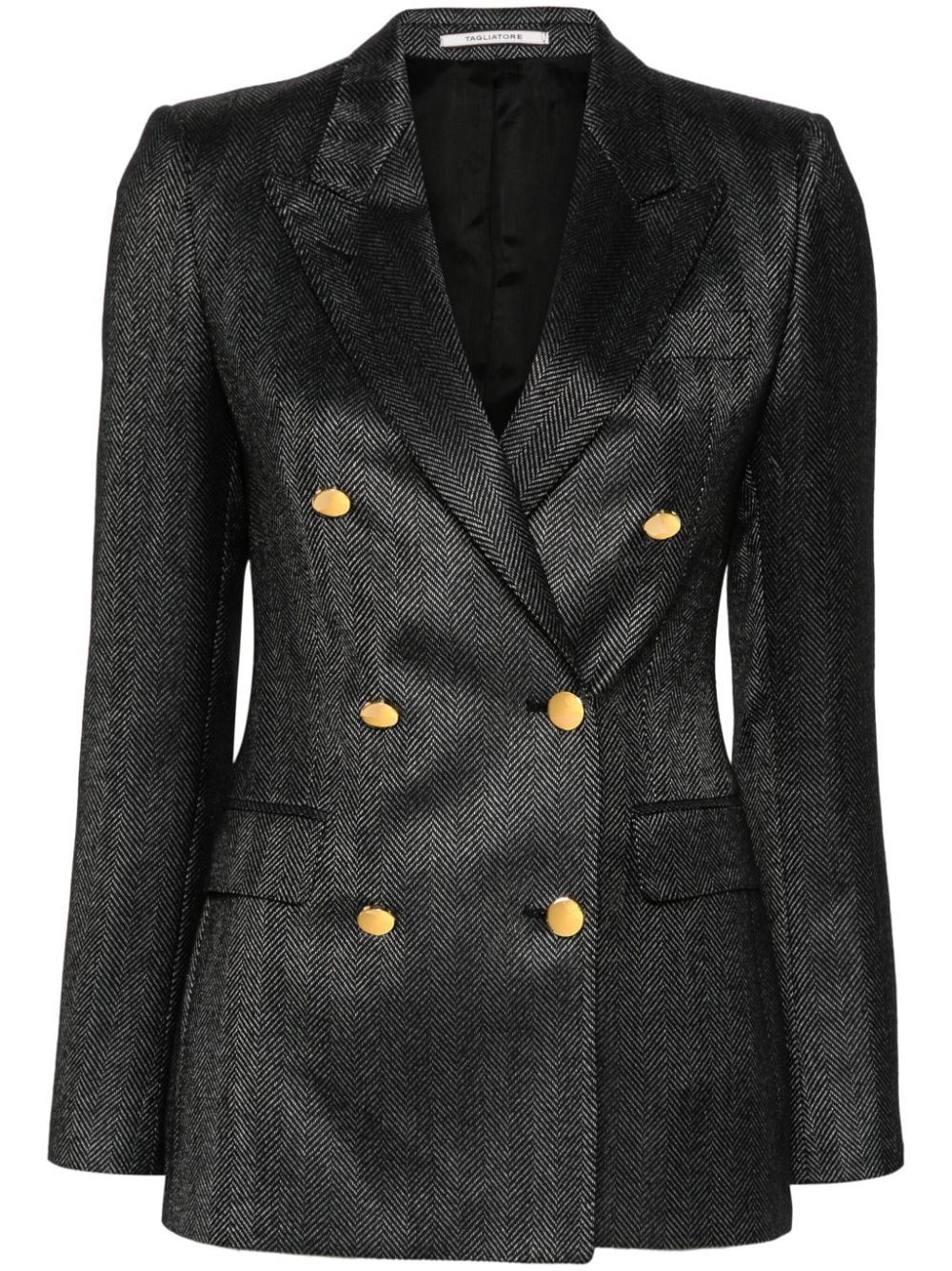 Shop Tagliatore Herringbone Blazer In Black