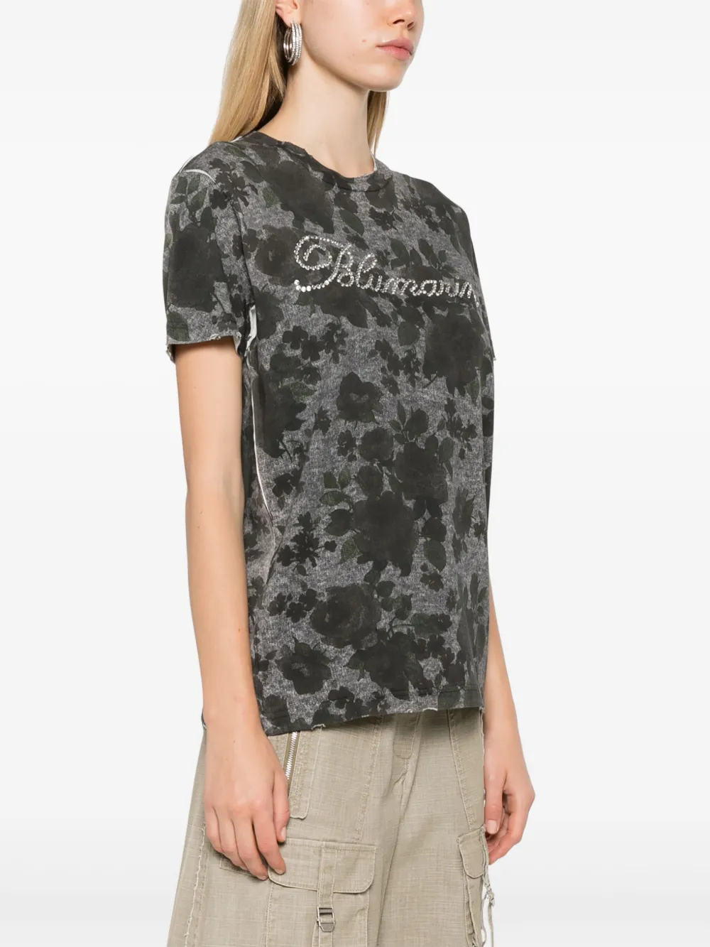 Blumarine T-shirt met roosprint Grijs