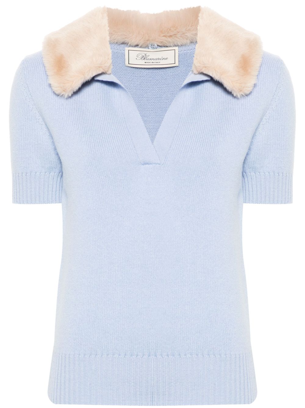 Blumarine faux-fur collar polo top - Blue