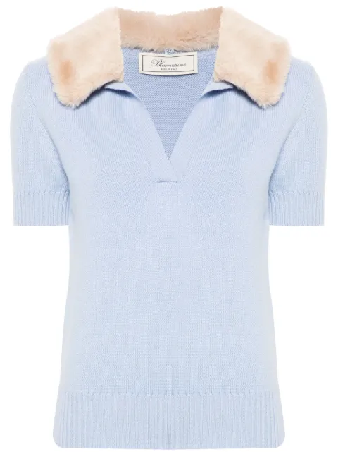 Blumarine faux-fur collar polo top