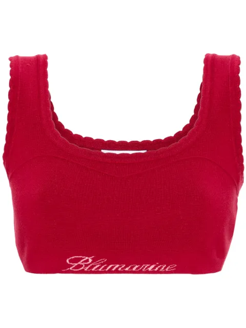 Blumarine top corto con logo en jacquard