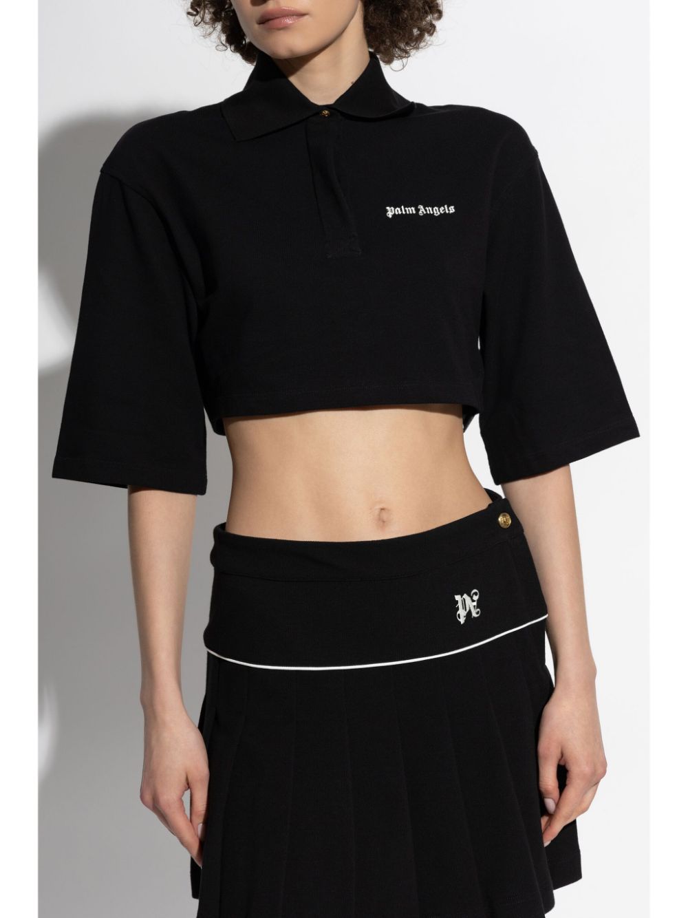 Shop Palm Angels Cropped Polo Shirt In Black