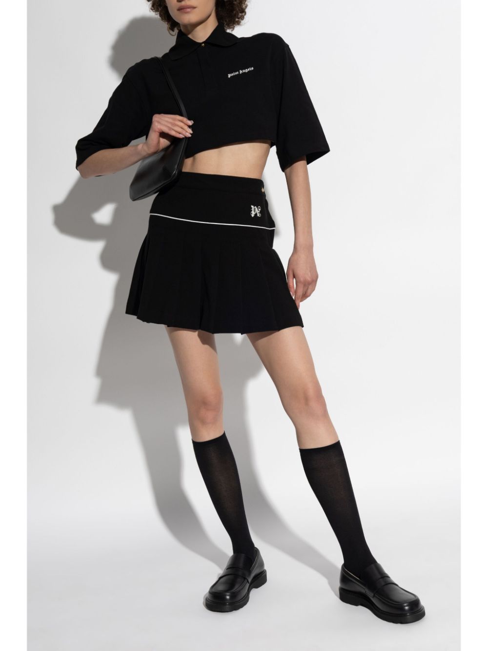 Shop Palm Angels Cropped Polo Shirt In Black