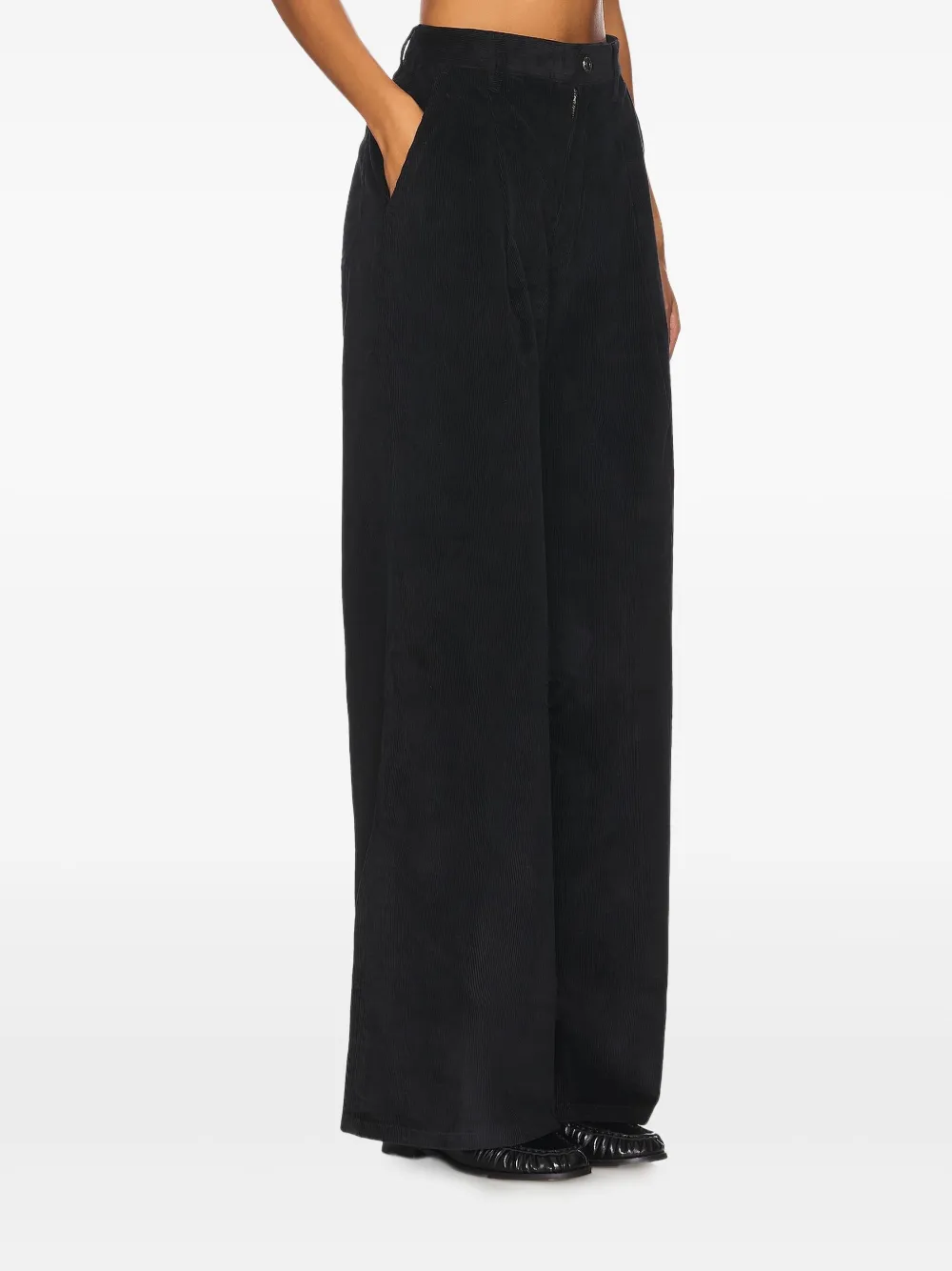 FRAME Ribfluwelen plooibroek Zwart