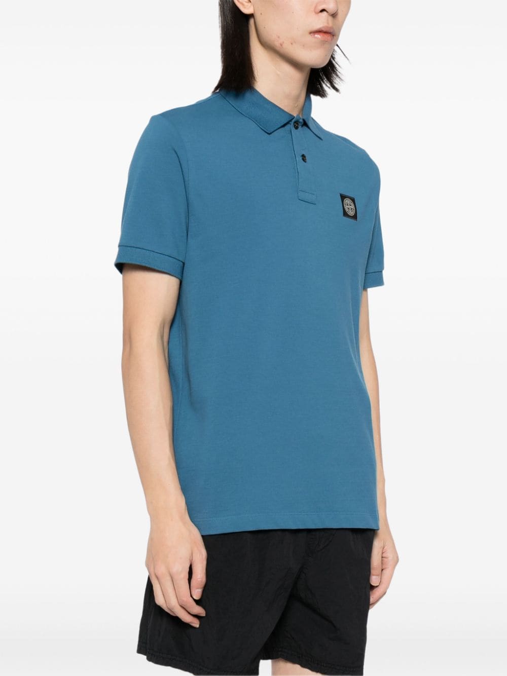 Shop Stone Island Stretch Organic Cotton Polo Shirt In Blau