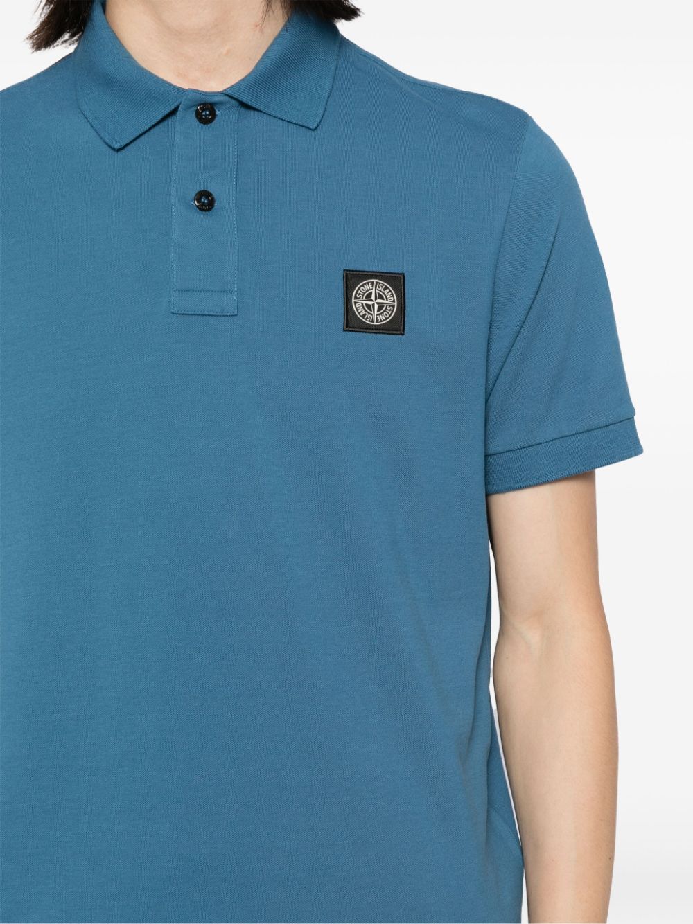 Shop Stone Island Stretch Organic Cotton Polo Shirt In Blau